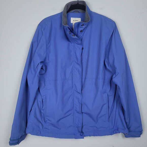 LL Bean Womens Nylon Fleece Lined Jacket Medium Blue Full Zip Outdoor Rain Warm - Picture 1 of 7